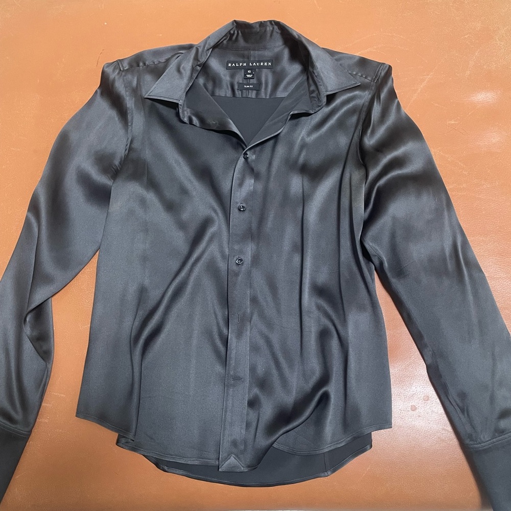 Ralph Lauren Womens Slim Fit Silk Button-Down Shirt - 10 NWOT